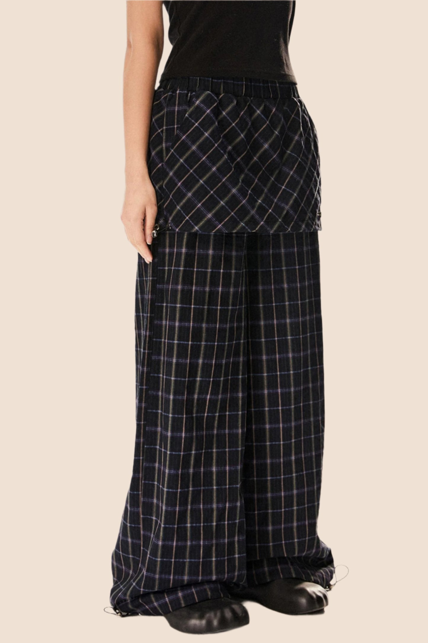 Retro Wide-Leg Check Pants