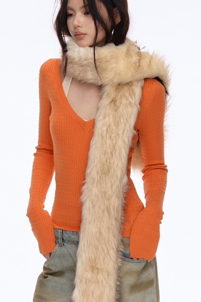 Contrast Eco-Fur Jacket & Scarf