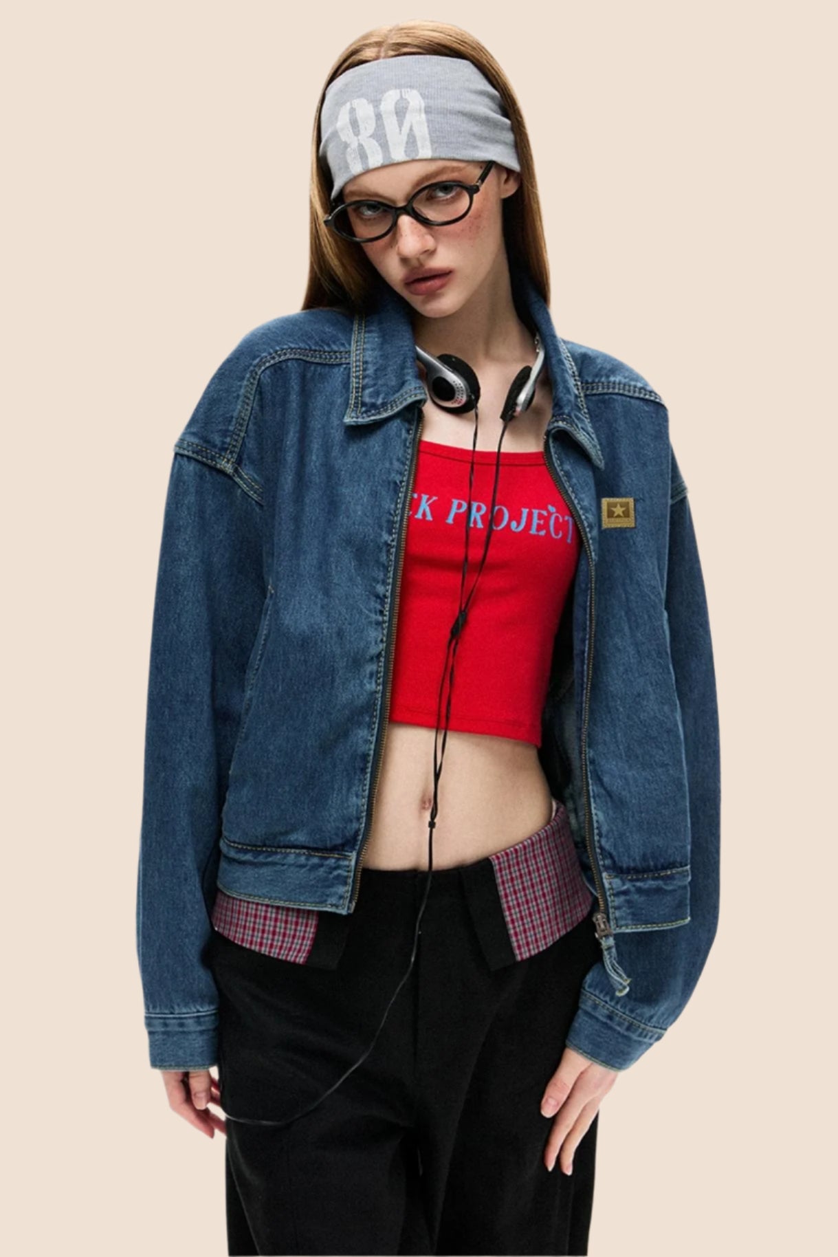 Loose Cargo Crop Denim Jacket