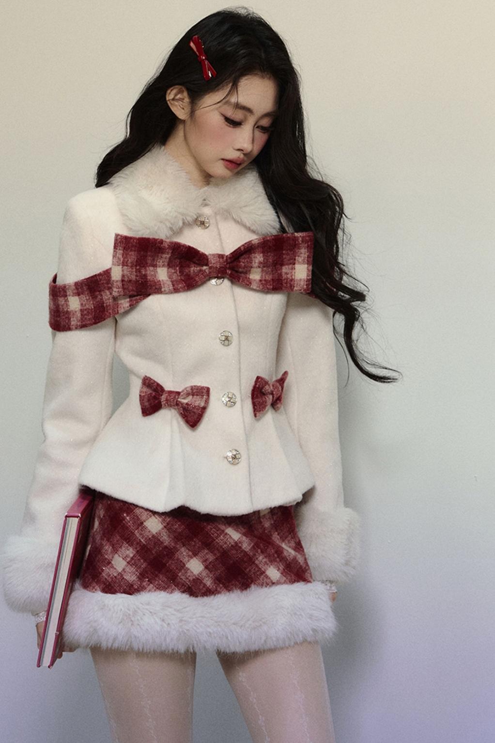 High-End Woolen Jacket & Checkered Skirt Set-Up