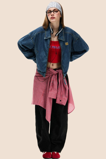 Loose Cargo Crop Denim Jacket