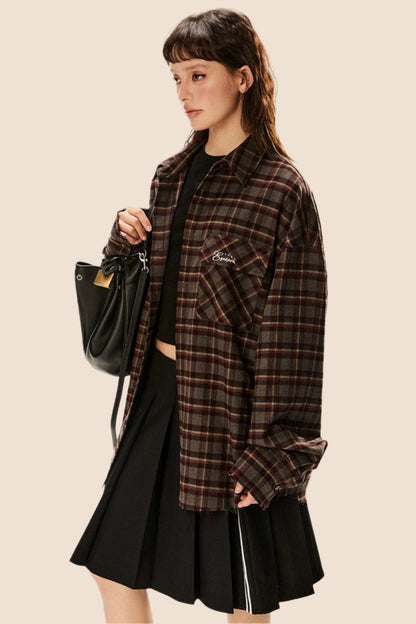 Contrast Plaid Long Sleeve Shirt