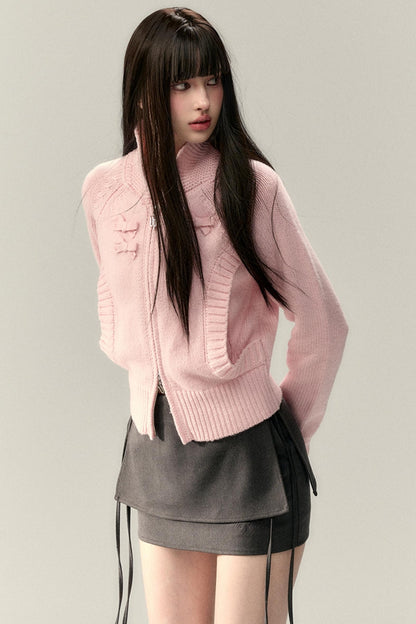 Three-Dimensional Ribbon Pocket Cardigan