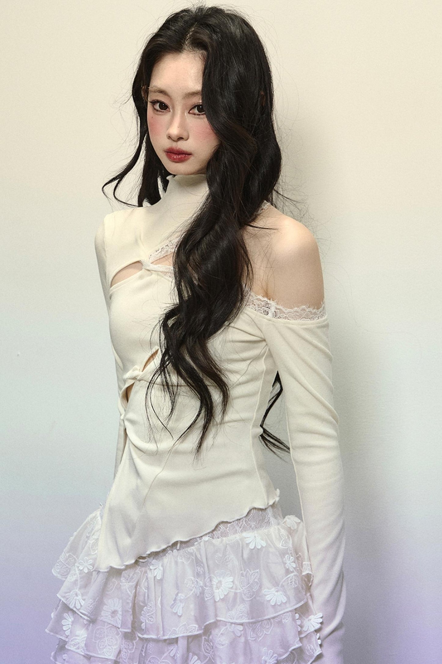 Elegant Half-High Neck Lace Top