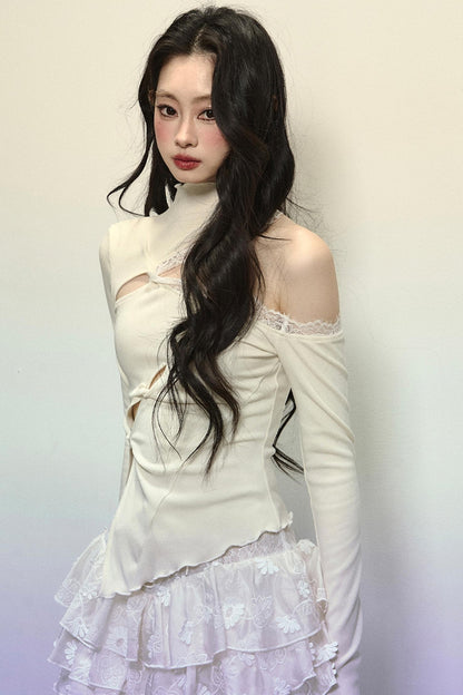 Elegant Half-High Neck Lace Top