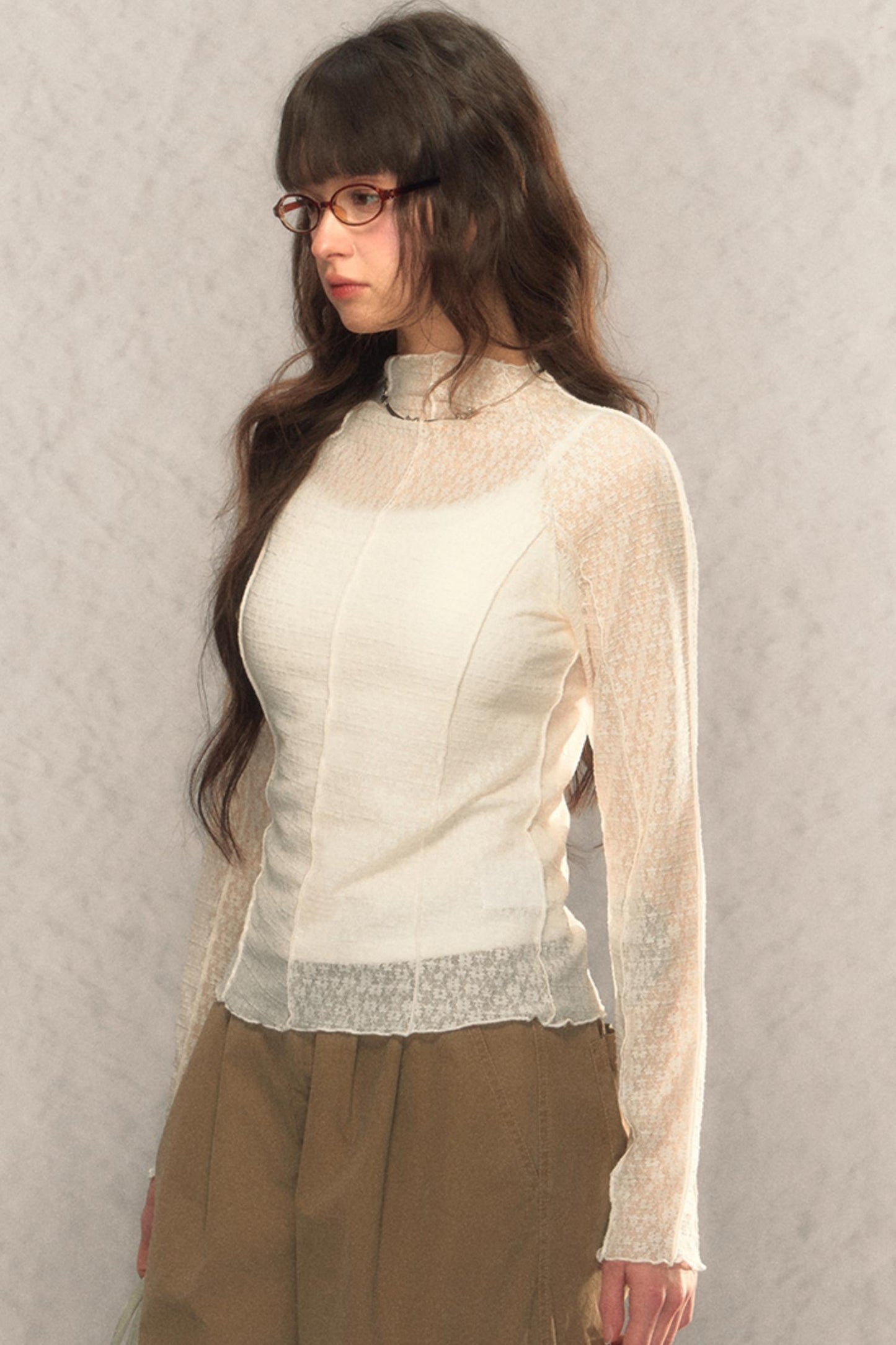 Lace Half-Turtleneck Top