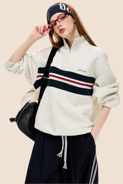 Half-Turtleneck Long Sleeve Contrasting Sweatshirt