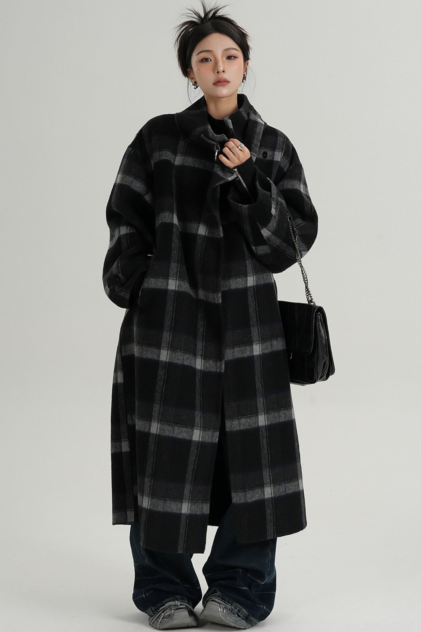 Plaid Wool Long Jacket