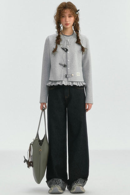 Crewneck Layered Lace Cardigan