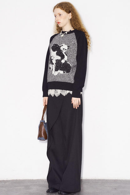 Cat Jacquard Raglan Sleeve Sweater