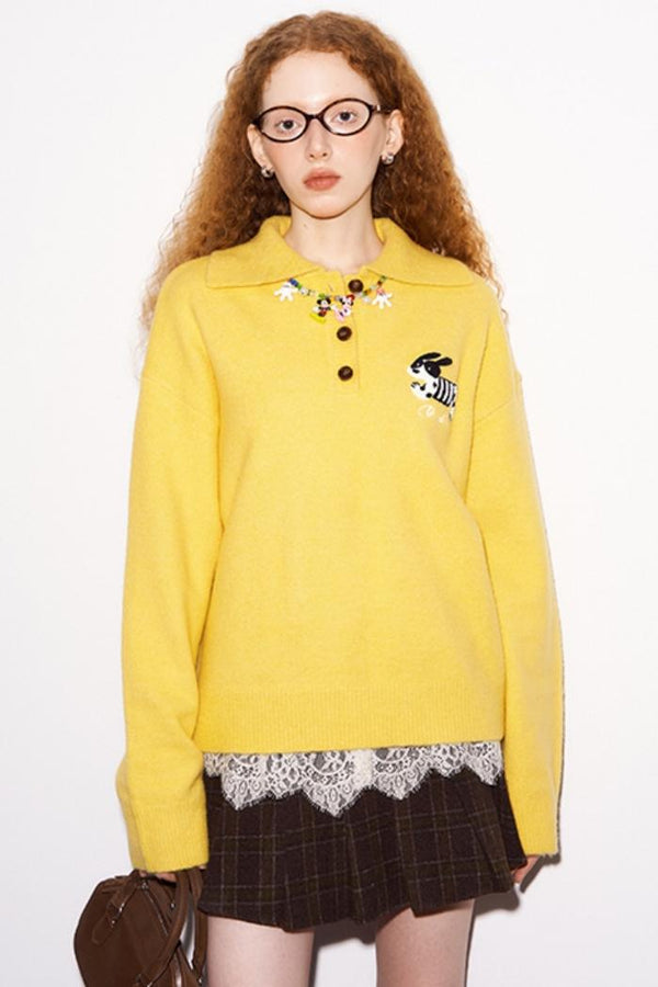 Lässiger Polo-Strickpullover im Preppy-Stil 