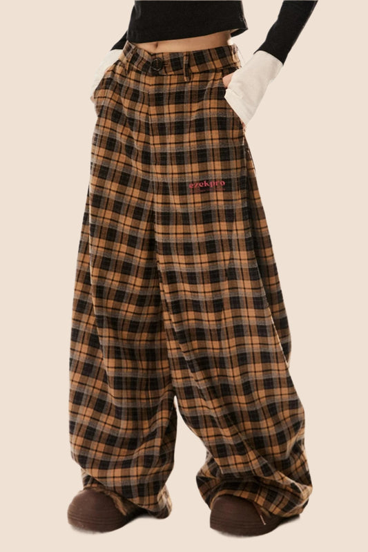 Retro Woolen Plaid Pants