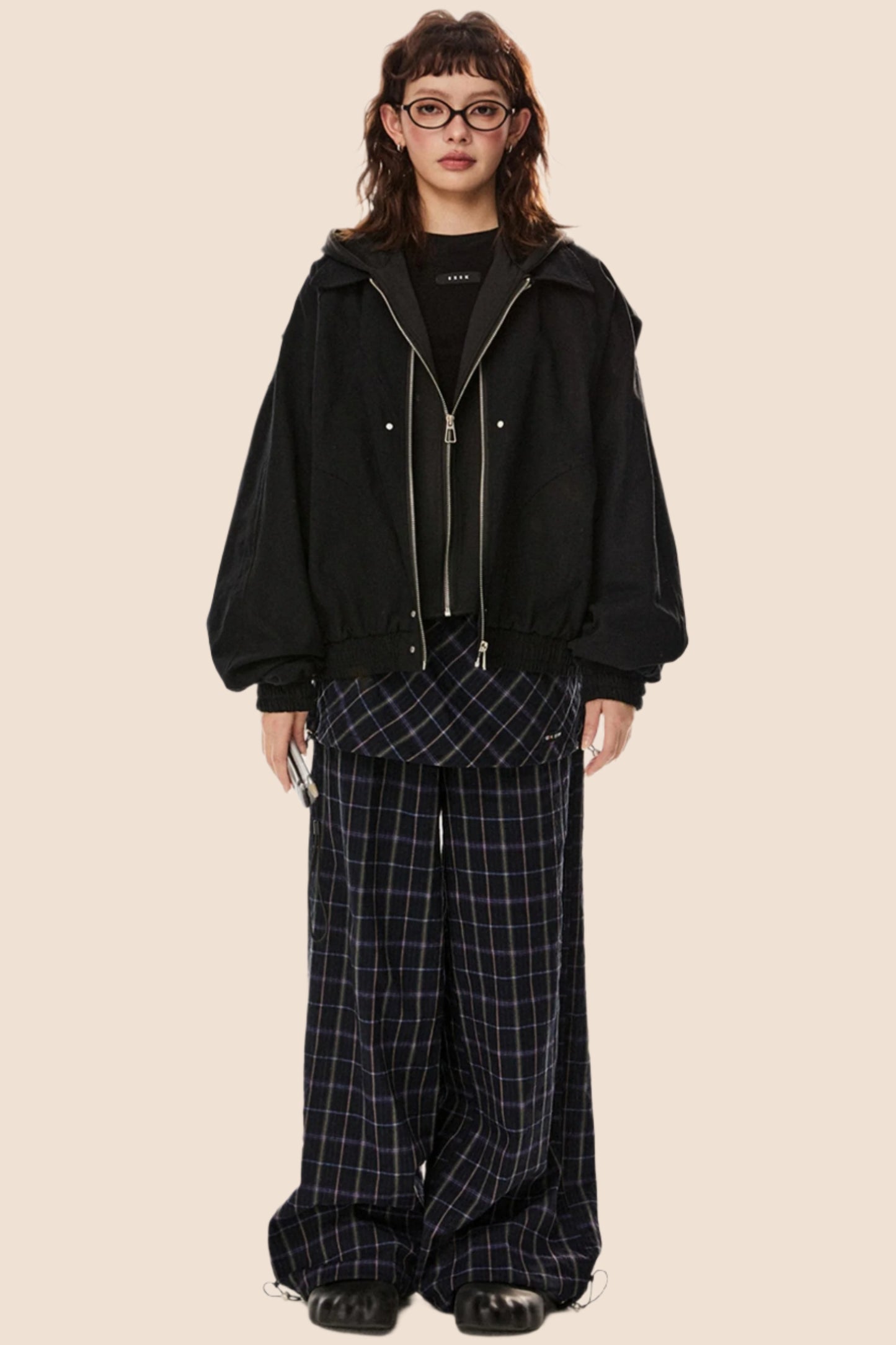 Retro Wide-Leg Check Pants