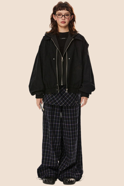 Retro Wide-Leg Check Pants
