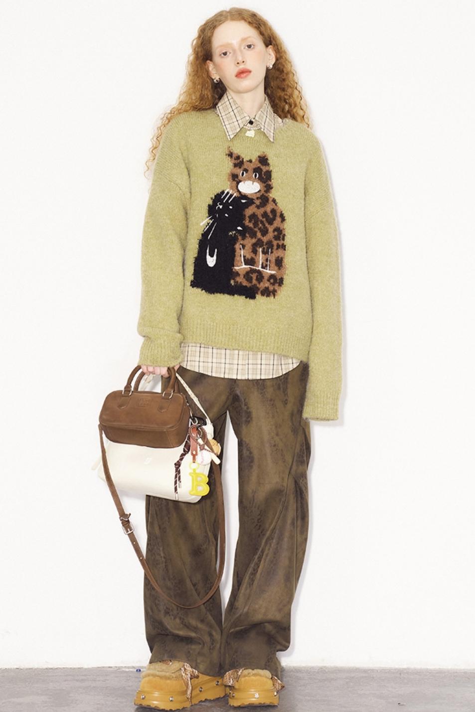 Leopard Print Embroidered Pullover Sweater