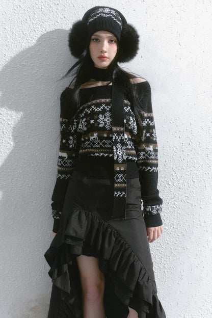 Vintage Streamer Knit Sweater Hat & Skirt Set-Up