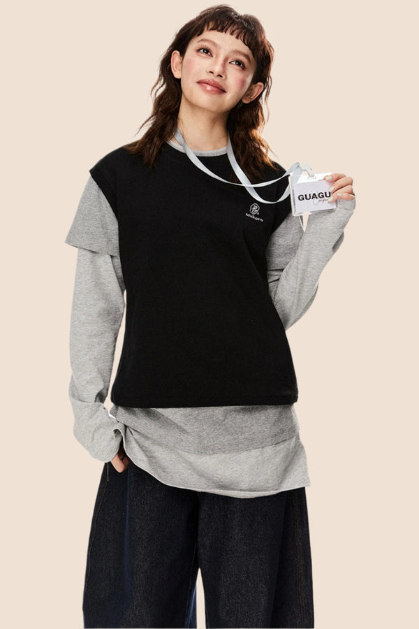 Retro Loose Layered Shoulder Top