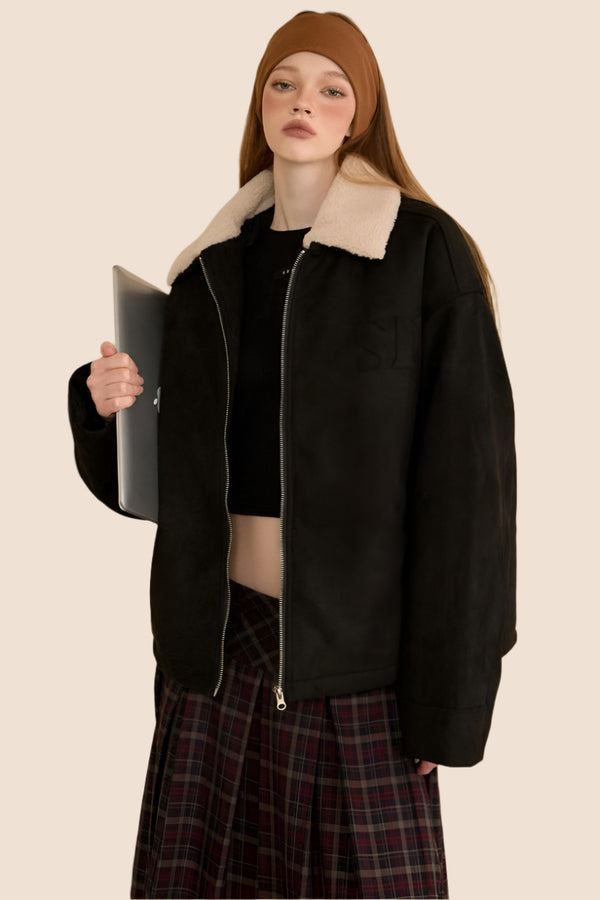 목욕 스타일 양모 스웨이드 재킷 