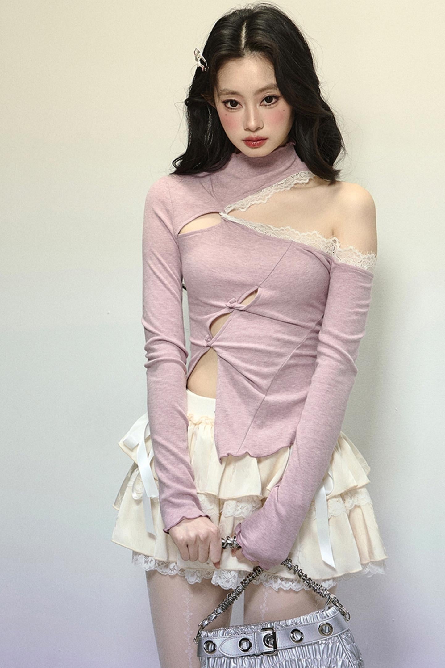 Elegant Half-High Neck Lace Top