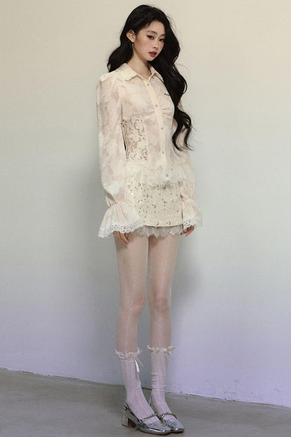 French Lace Slim Long Sleeve Shirt