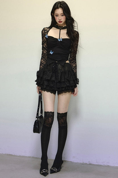 High-Waisted Jacquard Short Skirt