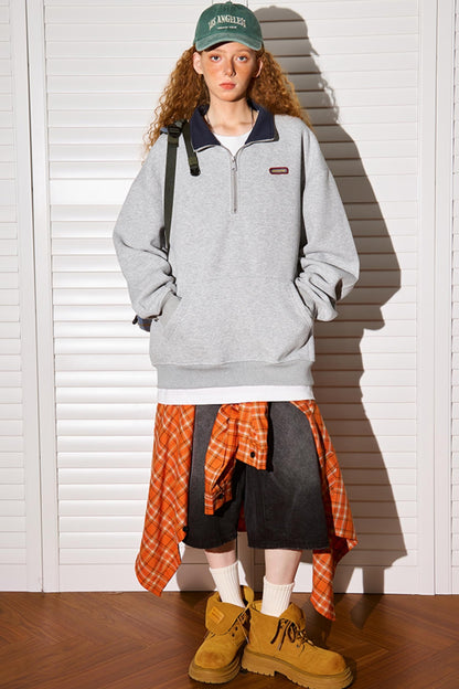 Polo Neck Zip-Up Sweatshirt