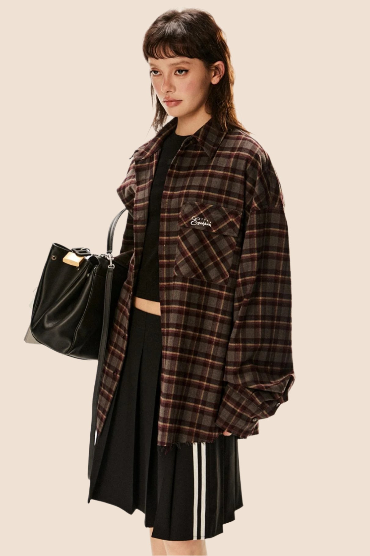 Contrast Plaid Long Sleeve Shirt