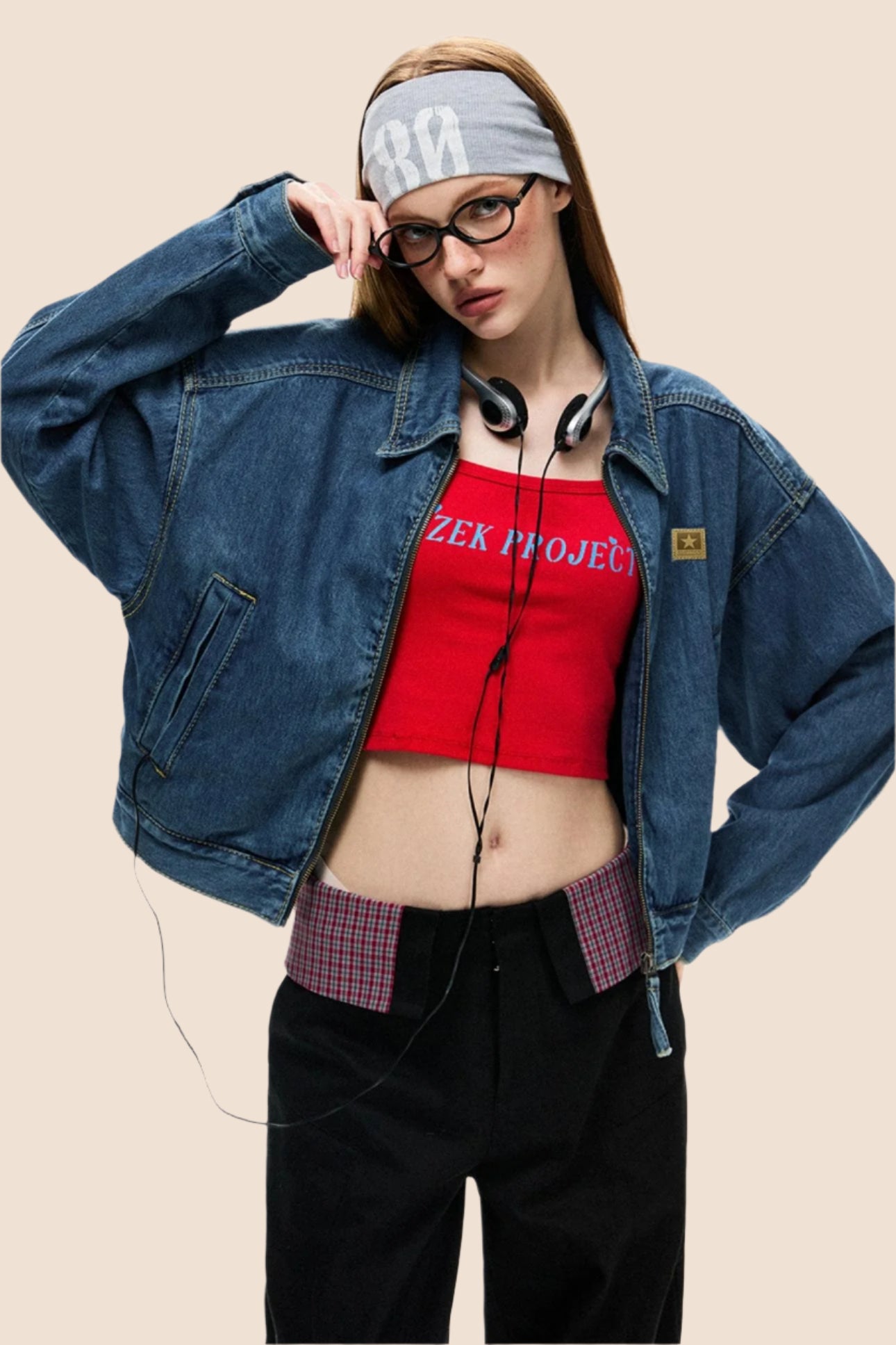 Loose Cargo Crop Denim Jacket