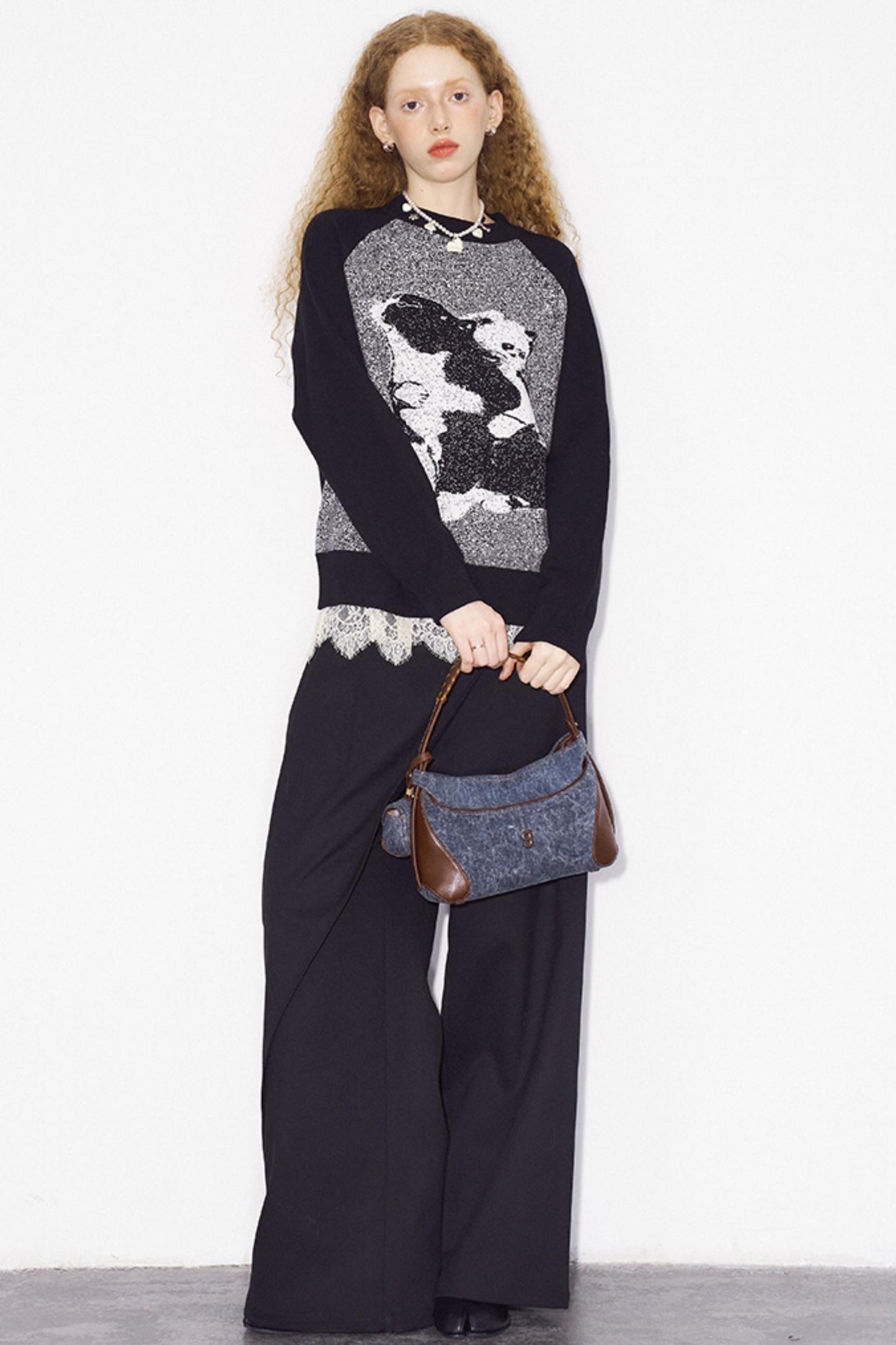 Cat Jacquard Raglan Sleeve Sweater