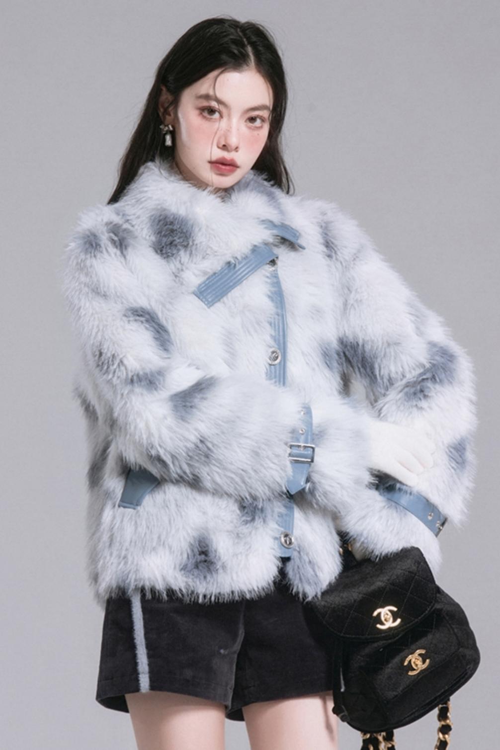 Slanted Lapel Fur Coat