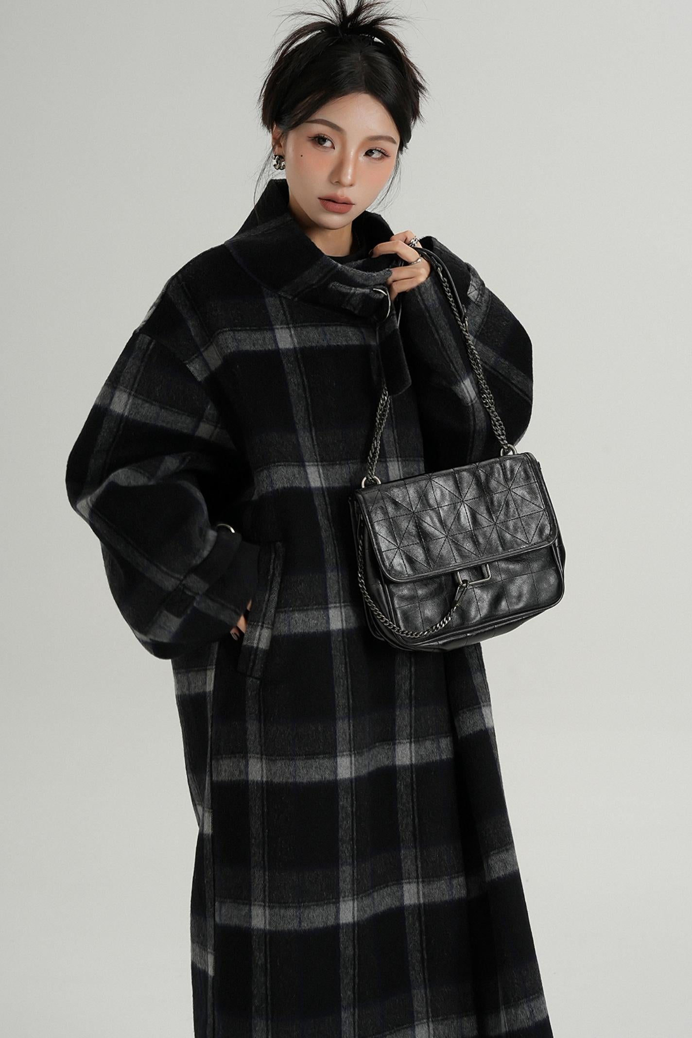 Plaid Wool Long Jacket