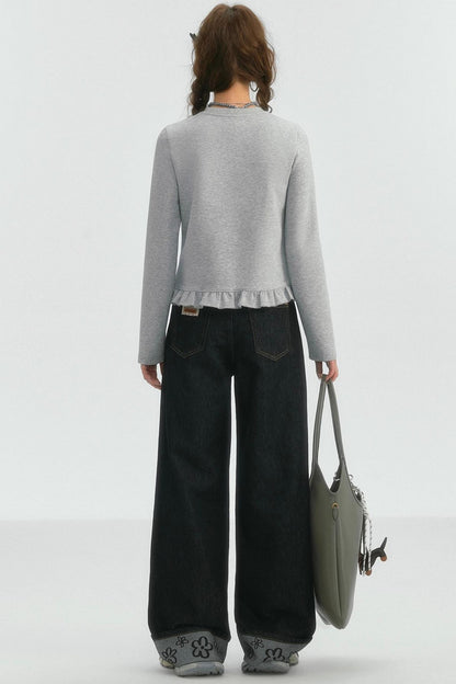 Crewneck Layered Lace Cardigan