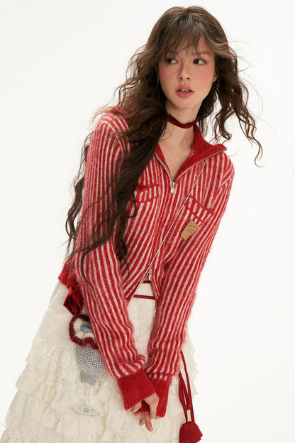 Hooded Grab Striped Sweater