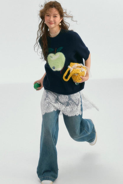 Short-Sleeved Apple Knit Top