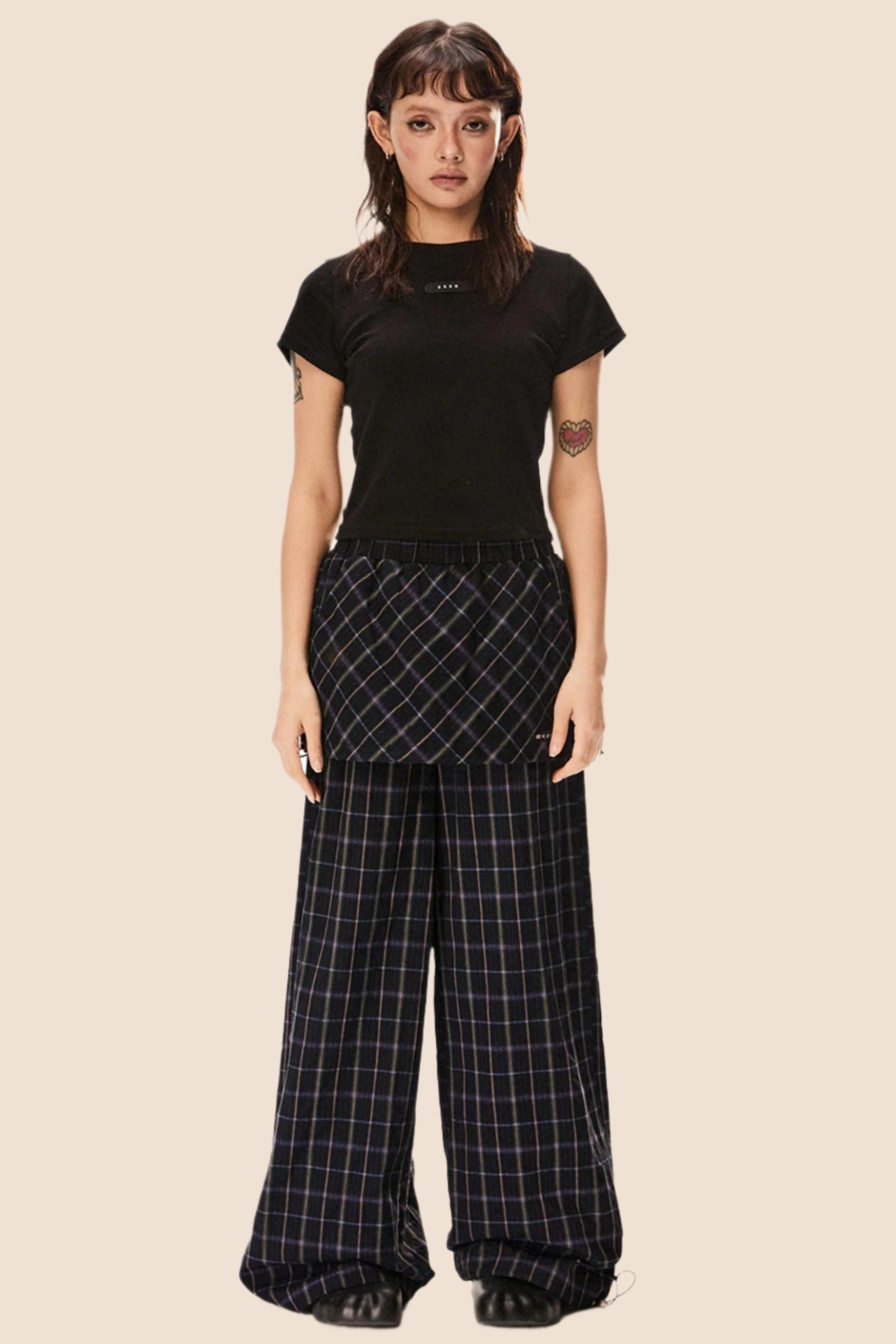 Retro Wide-Leg Check Pants