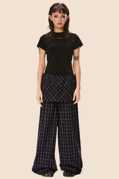 Retro Wide-Leg Check Pants