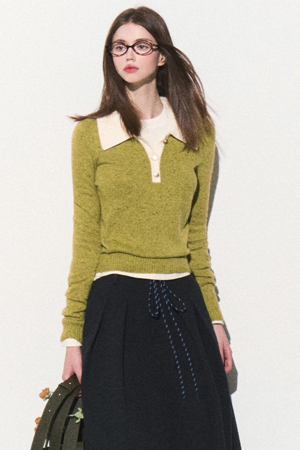 Dots Wool Knit Polo Sweater