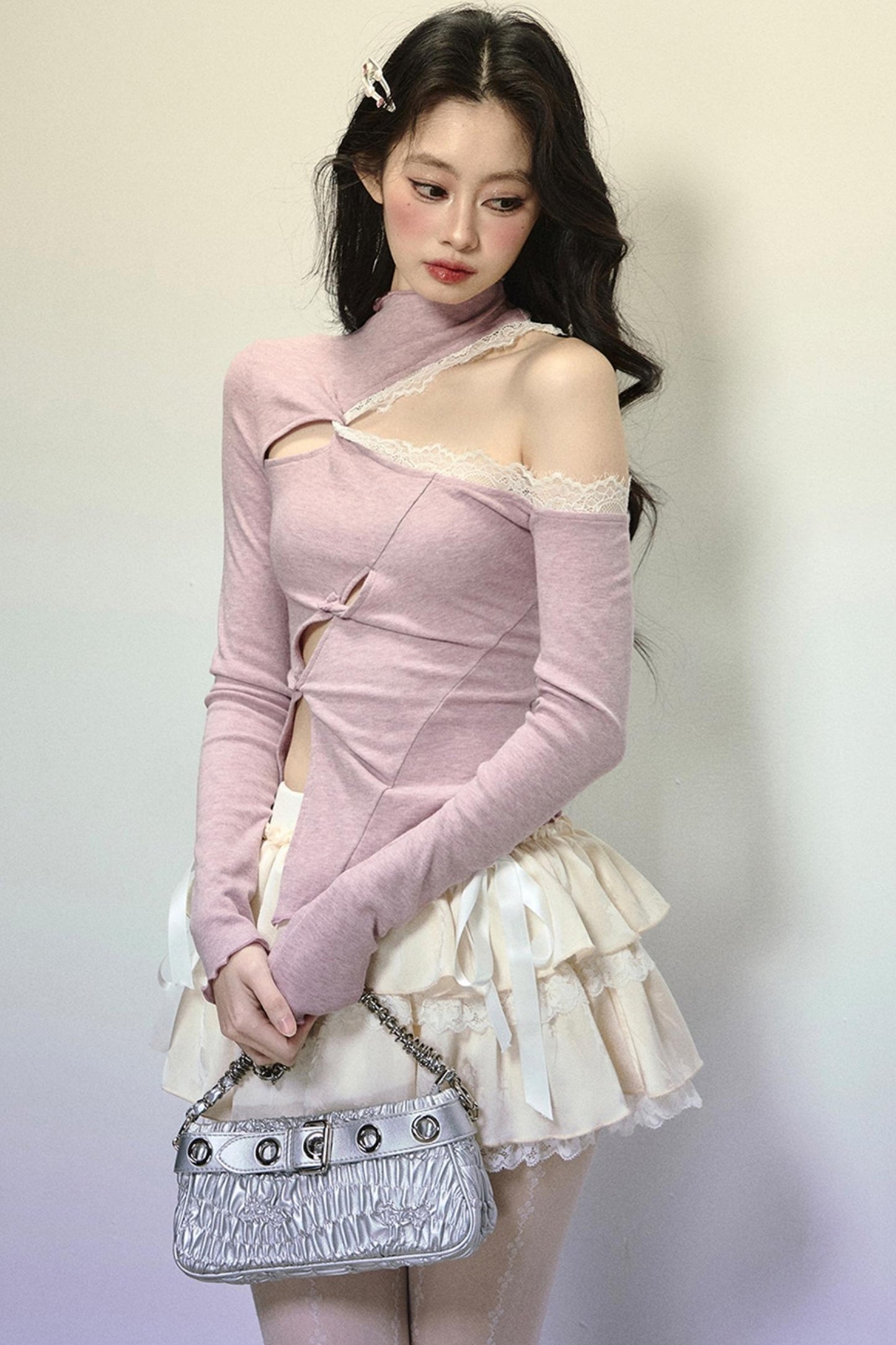 Elegant Half-High Neck Lace Top