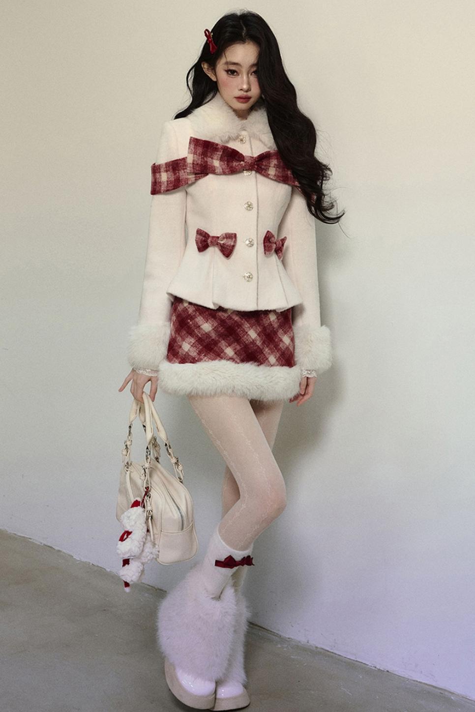 High-End Woolen Jacket & Checkered Skirt Set-Up