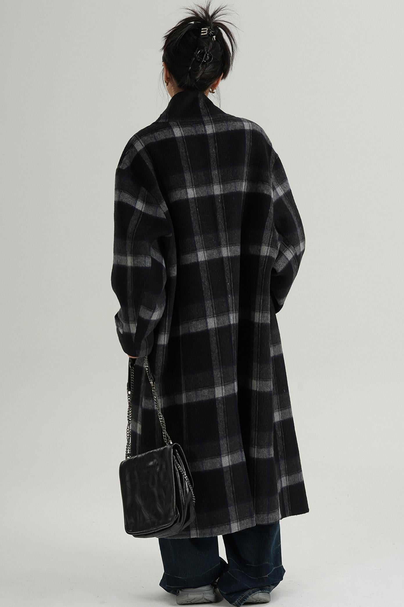 Plaid Wool Long Jacket