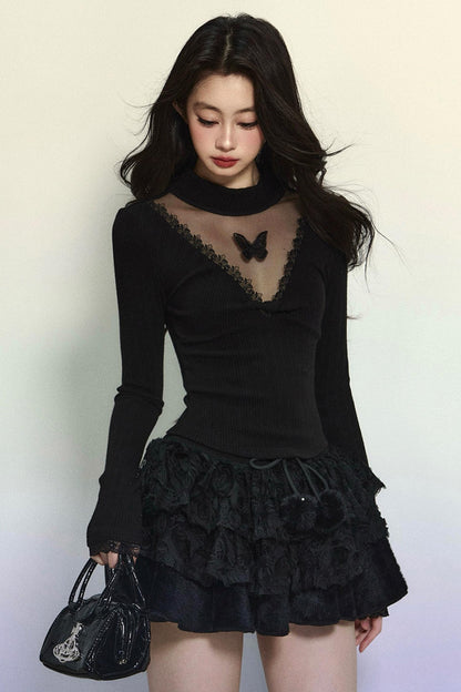 Long Sleeve V-Neck Lace Top