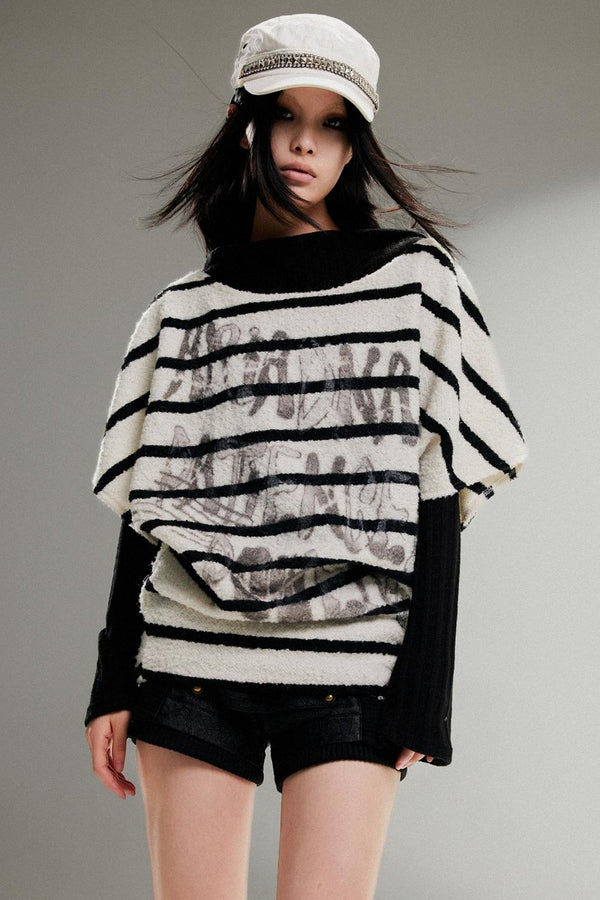 스택 칼라 루즈 배트 슬리브 탑 