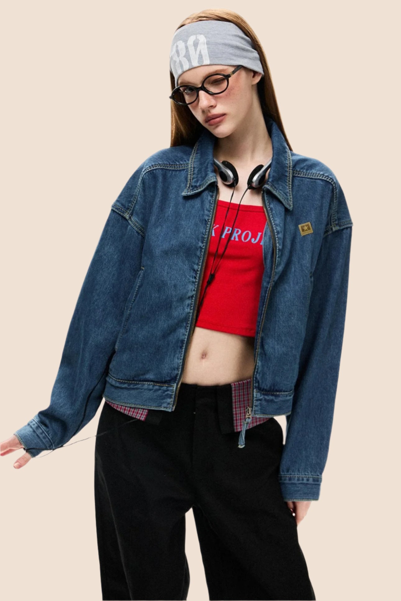 Loose Cargo Crop Denim Jacket