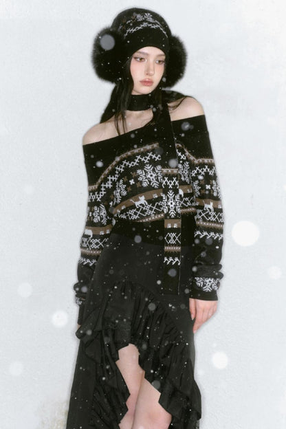 Vintage Streamer Knit Sweater Hat & Skirt Set-Up