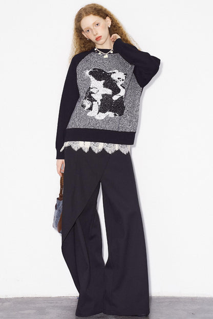 Cat Jacquard Raglan Sleeve Sweater