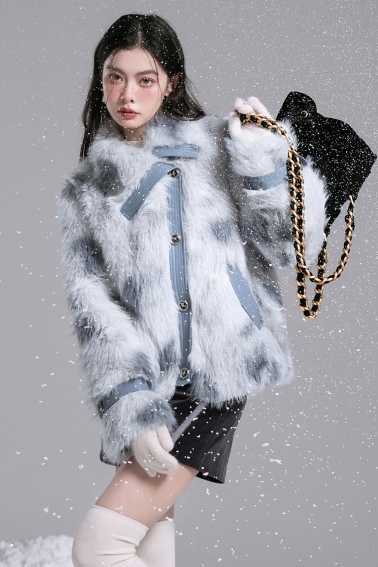 Slanted Lapel Fur Coat