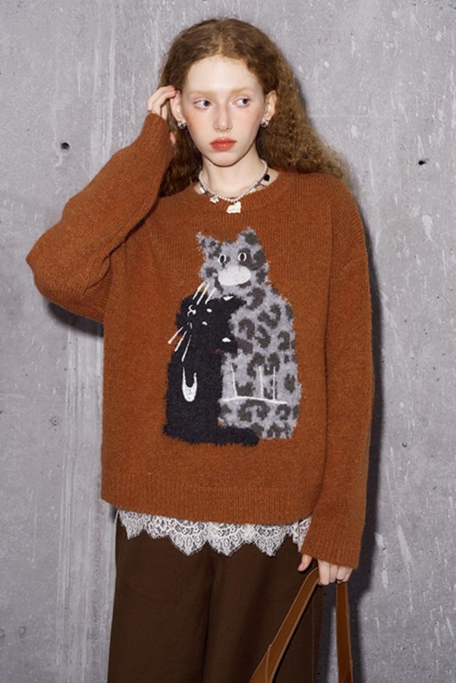 Leopard Print Embroidered Pullover Sweater