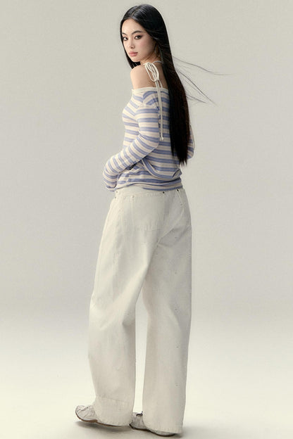 Einseitiges Wollmischung Langarmoberteil 