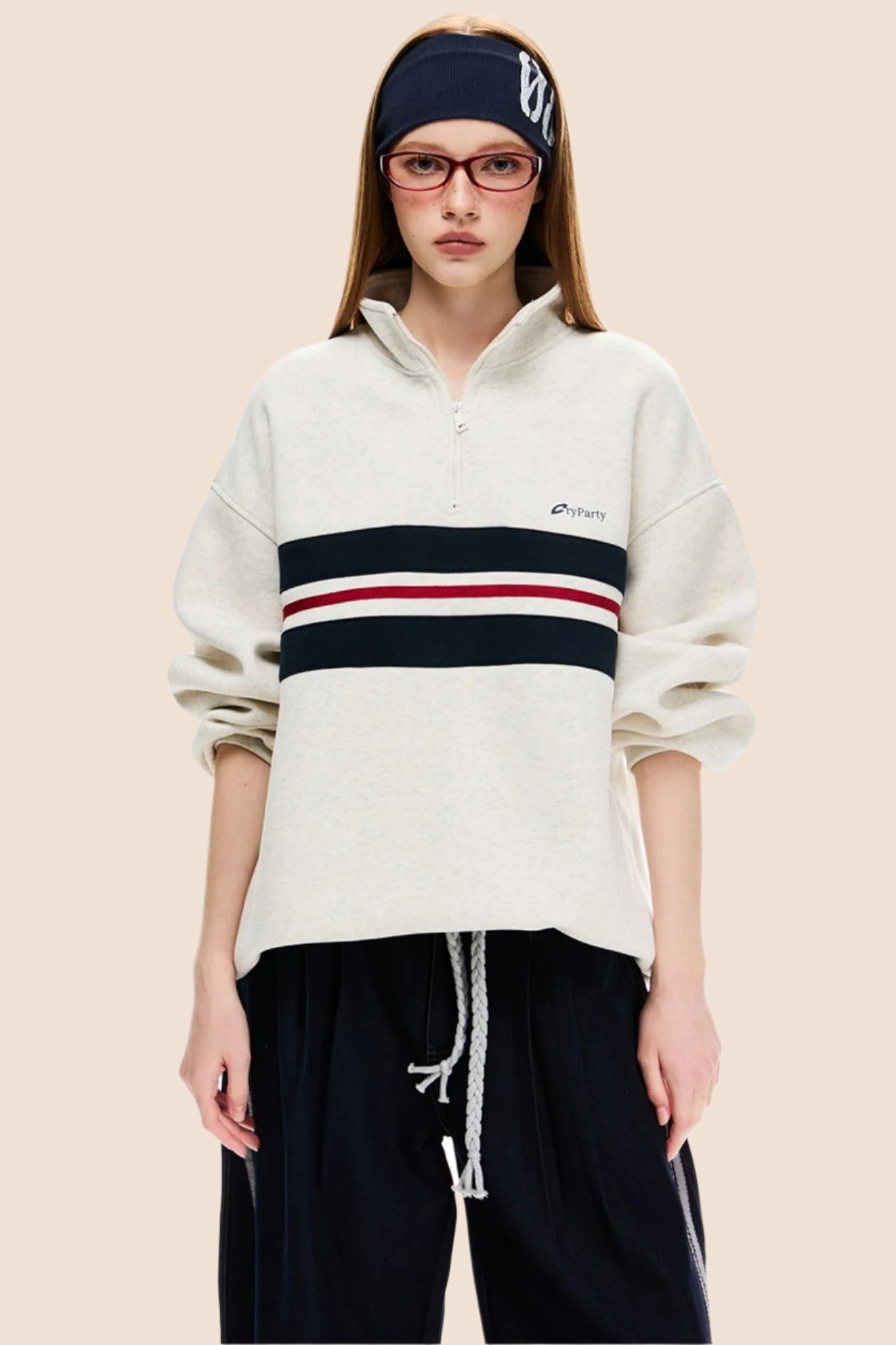 Half-Turtleneck Long Sleeve Contrasting Sweatshirt