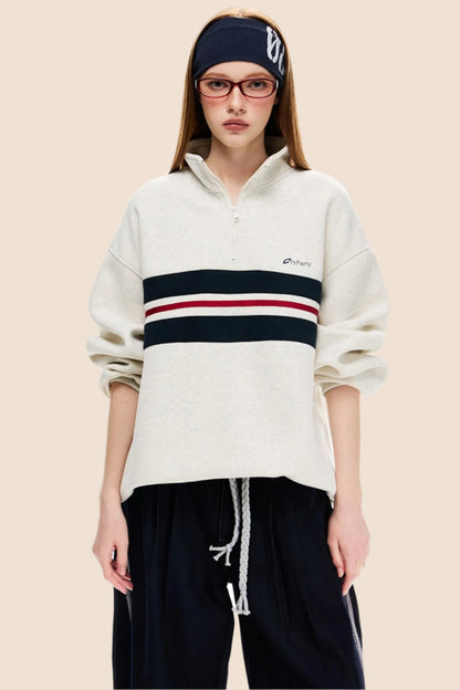 Half-Turtleneck Long Sleeve Contrasting Sweatshirt